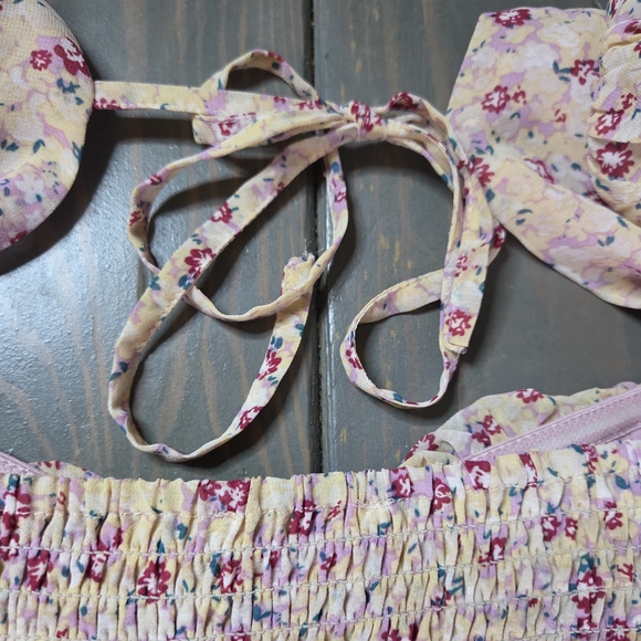 ASTR The Label Floral Midi Dress XS Puff Sleeve Ruched Cottagecore Slit - Picture 15 of 16